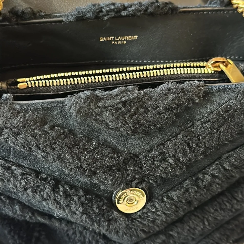 Authentic Yves Saint Laurent Black Loulou Suede & Shearling Shoulder Bag
